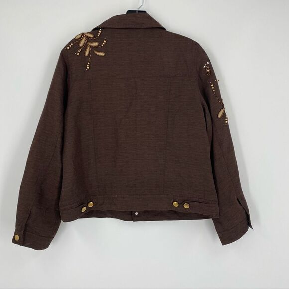 Saint Tropez West Women’s Button Down Silk Blend Brown Jacket size L - Picture 4 of 4